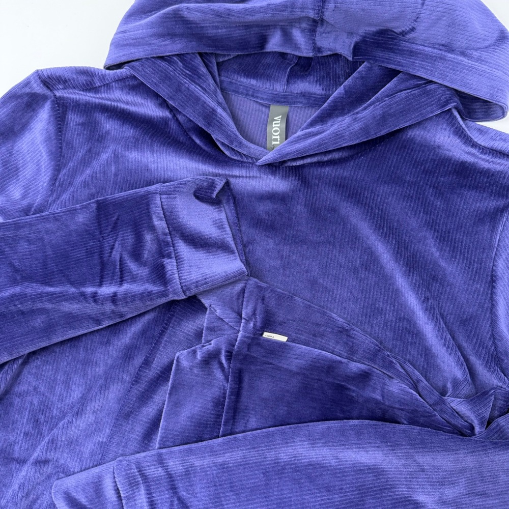 Vuori‎ Haven Womens Small Indigo Purple Corduroy Ribbed Velvet Cropped Hoodie